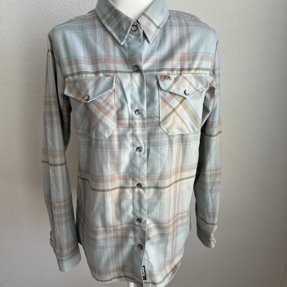 Dixxon The Malibu Womens Large Blue Plaid Pearl Snap Flannel Shirt Casual Autumn